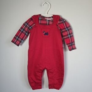 Bundles Baby Place Red Plaid Onesie With Baby Overalls Dog Patch 0-3M
